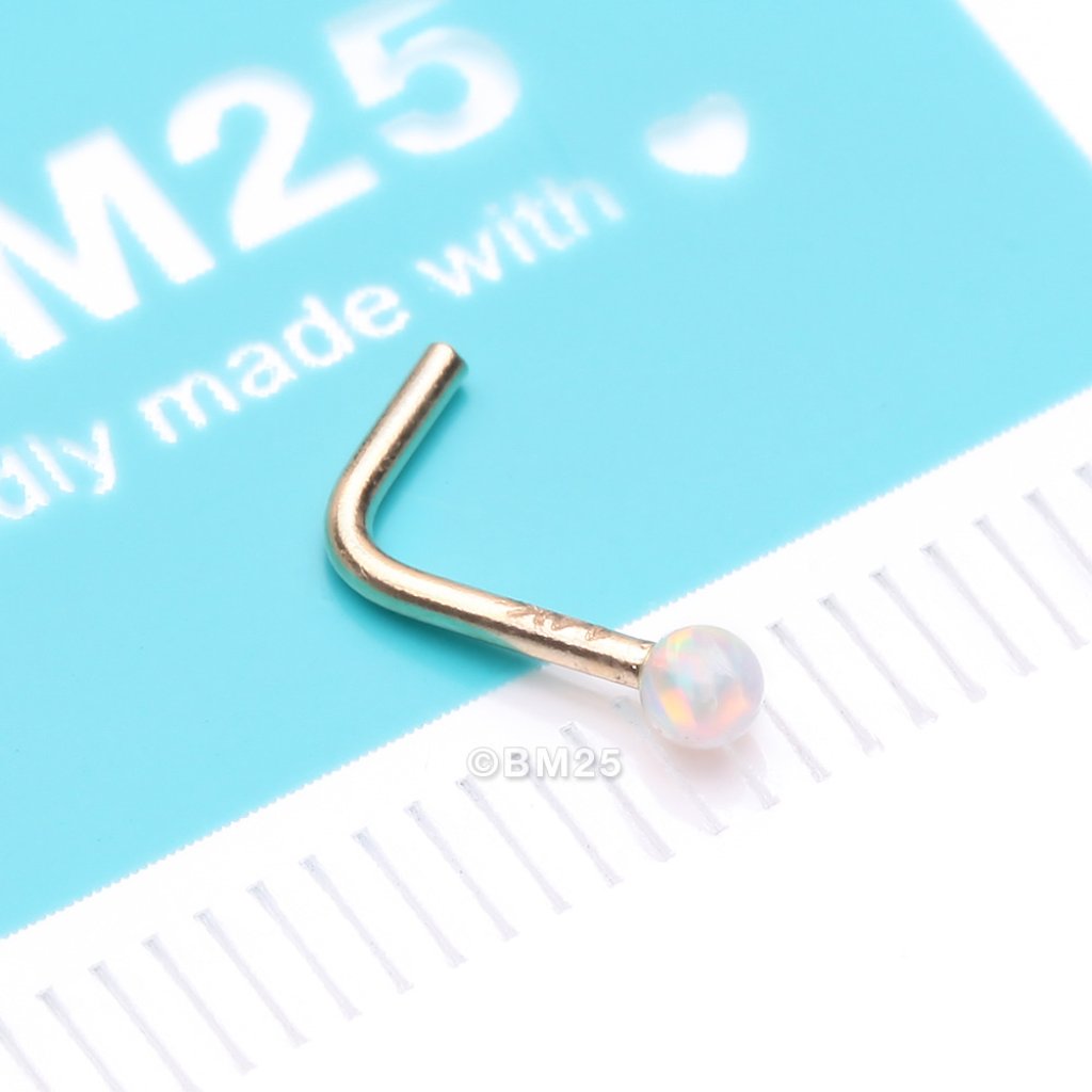 14 Karat Gold Fire Opal Ball LShaped Nose Ring